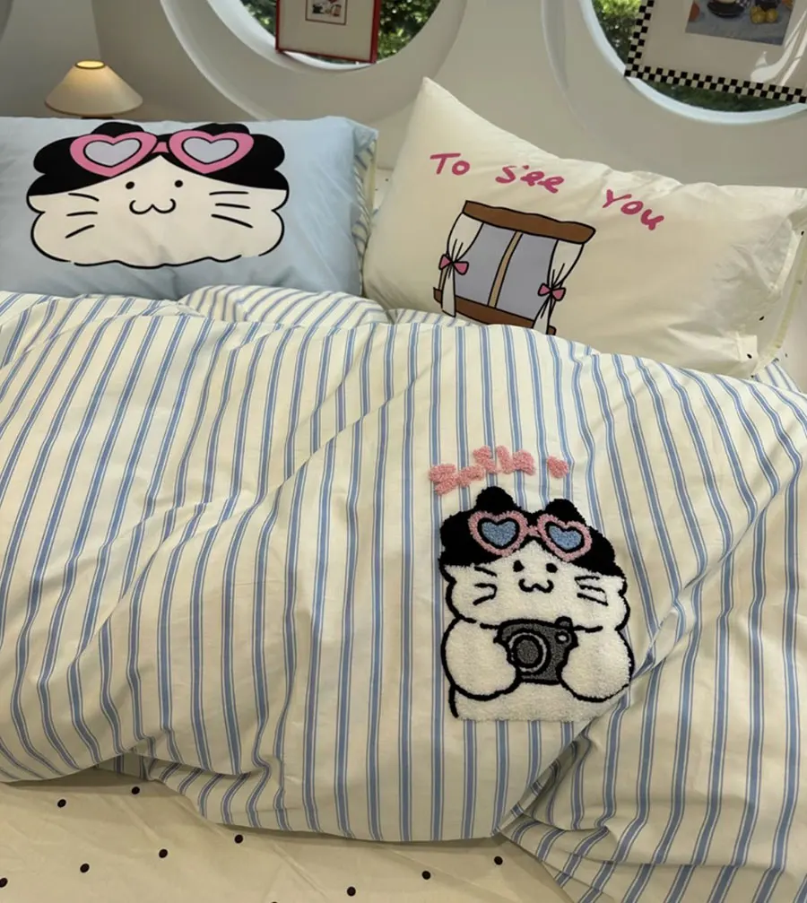 cute cartoon cat blue stripe polka dot bedding set kid,twin full queen lovely cotton home textile sheet pillow case quilt cover
cute cartoon cat blue stripe polka dot bedding set kid,twin full queen lovely cotton home textile sheet pillow case quilt cover