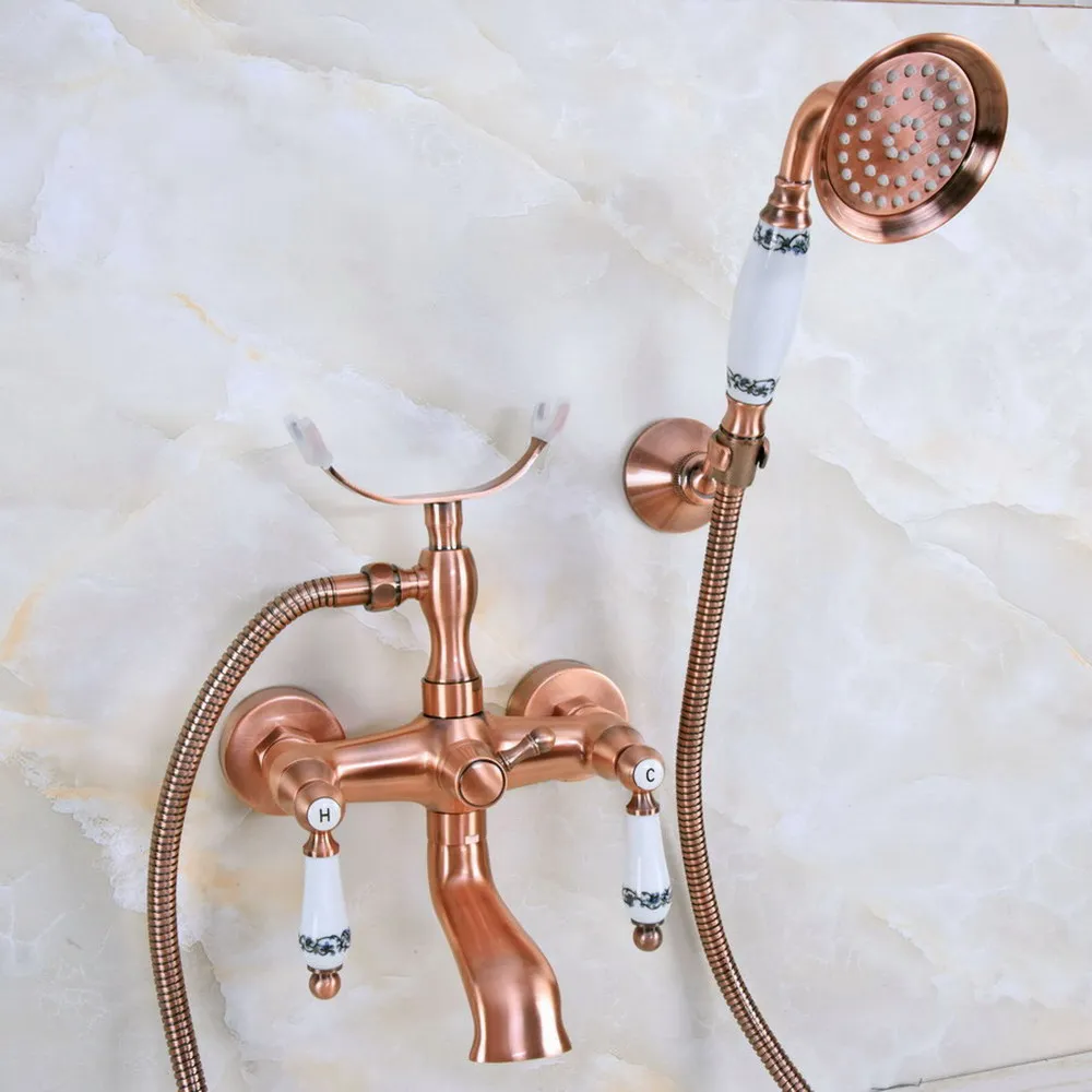 Antique Red Copper Wall Mounted Bathroom Shower Faucet Telephone Bath Bathtub Faucets with Hand Shower Tap
Antique Red Copper Wall Mounted Bathroom Shower Faucet Telephone Bath Bathtub Faucets with Hand Shower Tap