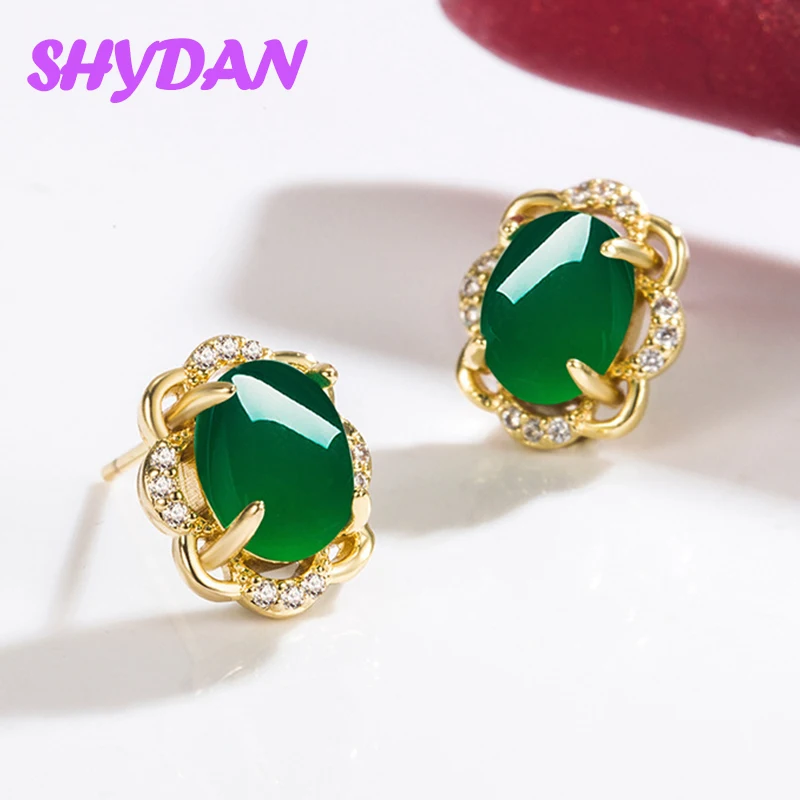 Shydan 925 Silver 18k Gold Vintage Ethnic Green Chrysoprase Stud Earrings For Women Girls Fashion Jewelry
Shydan 925 Silver 18k Gold Vintage Ethnic Green Chrysoprase Stud Earrings For Women Girls Fashion Jewelry