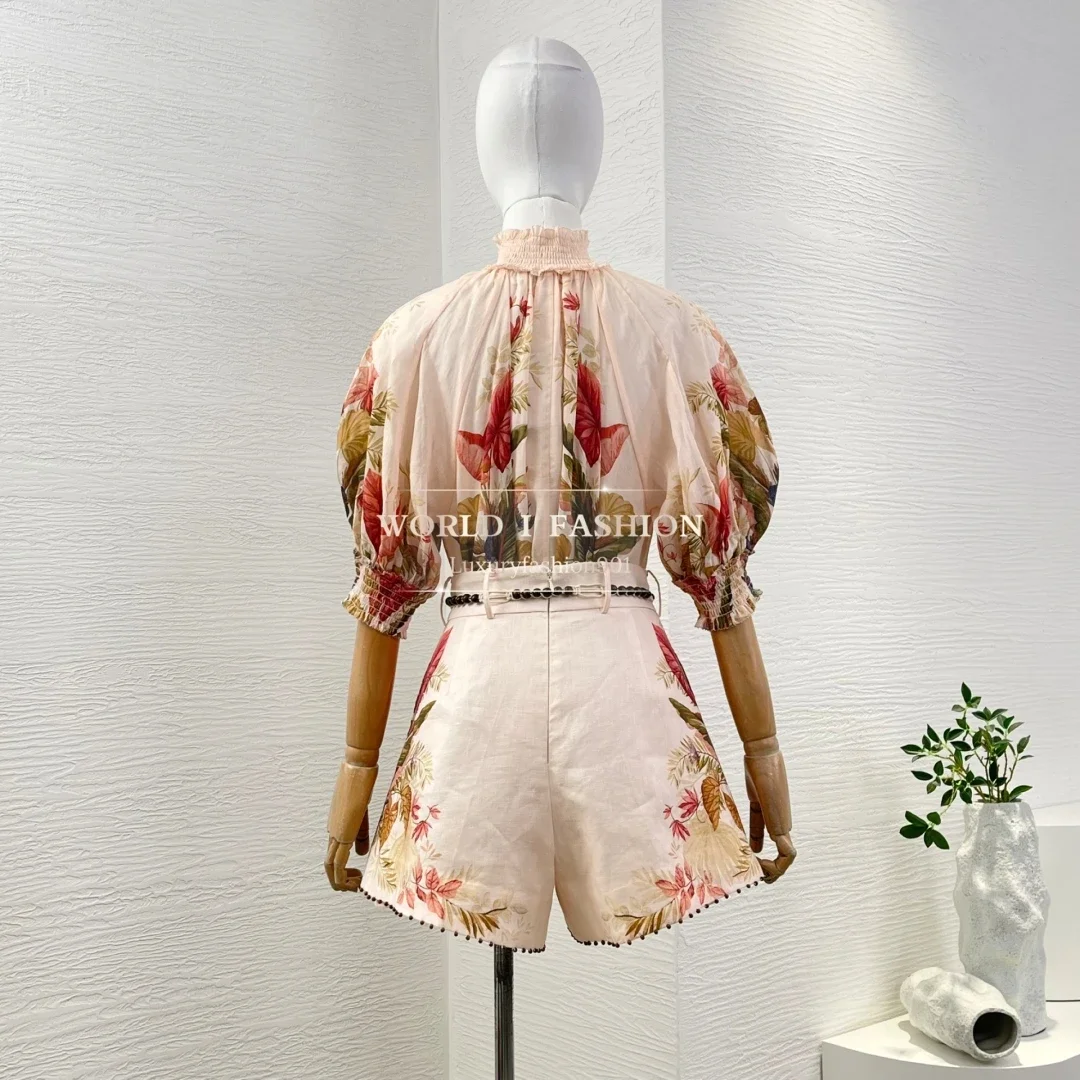 Pure Linen Floral Print 2025 New High Quality Puff Sleeve Turtleneck Vintage Blouse and Beading Belt Shorts Women Outfit Set
Pure Linen Floral Print 2025 New High Quality Puff Sleeve Turtleneck Vintage Blouse and Beading Belt Shorts Women Outfit Set