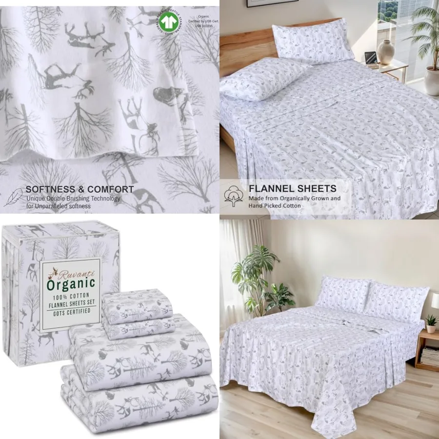 Flannel Sheets Size - GOTS Certified 100 Organic Cotton, 4 Pcs Warm, Soft Breathable Set, Deep Pocket Snug Fit, Double Brushed
Flannel Sheets Size - GOTS Certified 100 Organic Cotton, 4 Pcs Warm, Soft Breathable Set, Deep Pocket Snug Fit, Double Brushed