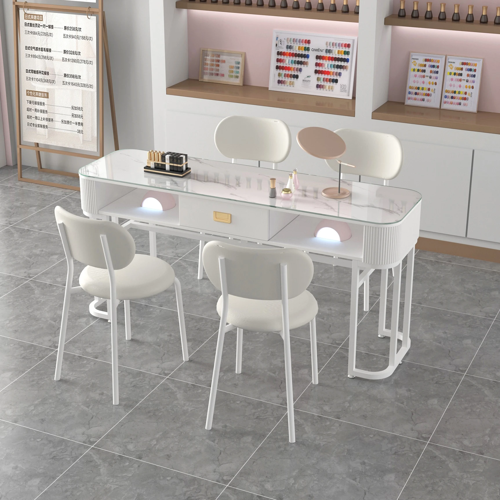 Tempered glass manicure table and chair set combination special e****mical single and double light luxury simple
Tempered glass manicure table and chair set combination special e****mical single and double light luxury simple