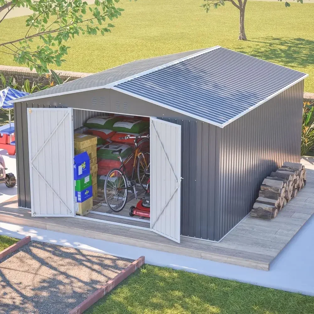 11x13T Outdoor Storage Sheds with loor e& Lockable DoGarden Metal Shed Waterproo Galvanized Steel Tool Shed with Air Vents Slopi
11x13T Outdoor Storage Sheds with loor e& Lockable DoGarden Metal Shed Waterproo Galvanized Steel Tool Shed with Air Vents Slopi