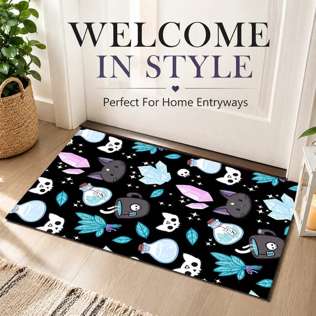 Mystical Black Cat Skull Potion Felt Doormat 2D Flat Printed Magic Crystal Floor Mat Gothic Home Decor Kitchen Bathroom Entry
Mystical Black Cat Skull Potion Felt Doormat 2D Flat Printed Magic Crystal Floor Mat Gothic Home Decor Kitchen Bathroom Entry