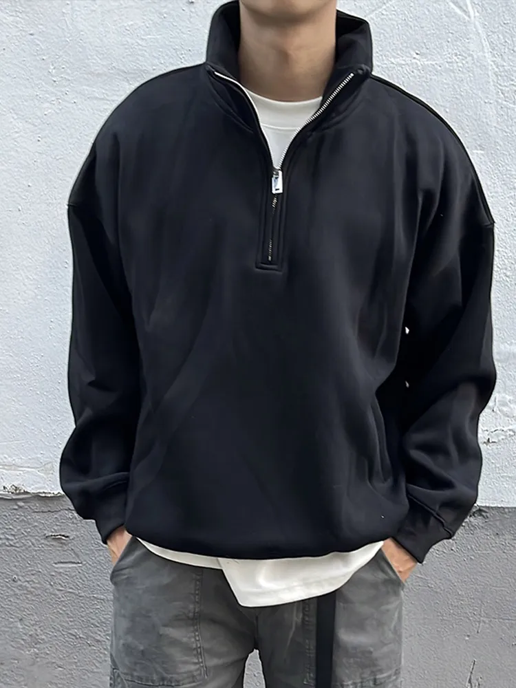 American Style Stand Collar Half Zipper Long Sleeve Pocket Sweatshirt Men's Solid Simple Versatile Loose Casual Pullover
American Style Stand Collar Half Zipper Long Sleeve Pocket Sweatshirt Men's Solid Simple Versatile Loose Casual Pullover