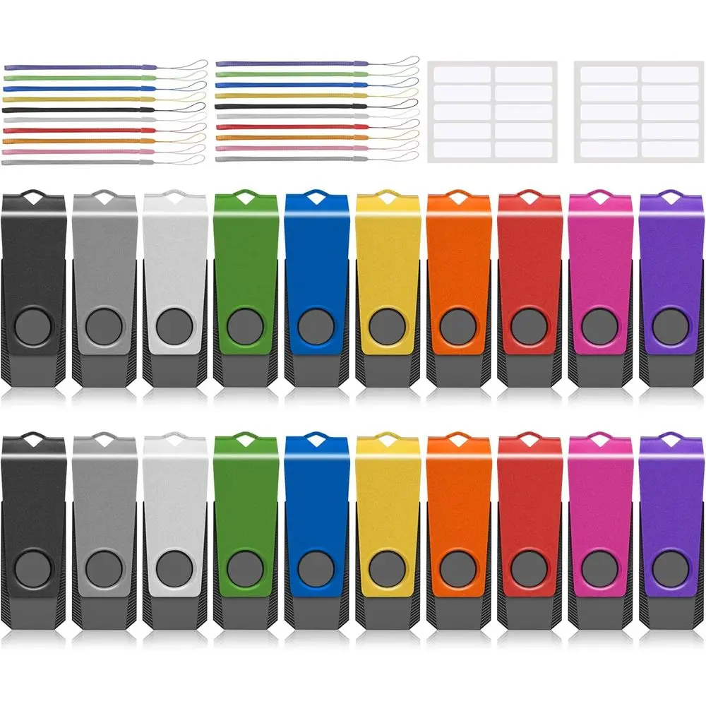 20-Pack 2GB USB 2.0 Flash Drives with Lanyards - Multi-Colored Memory Sticks for Data Storage and Transfer
20-Pack 2GB USB 2.0 Flash Drives with Lanyards - Multi-Colored Memory Sticks for Data Storage and Transfer