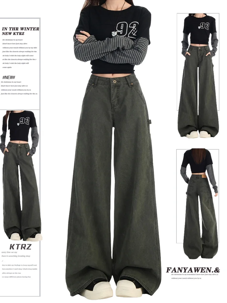 American Retro Large Size Military Green Workwear Jeans Women's Spring Loose Drapey Wide Leg Straight Cut Trousers
American Retro Large Size Military Green Workwear Jeans Women's Spring Loose Drapey Wide Leg Straight Cut Trousers