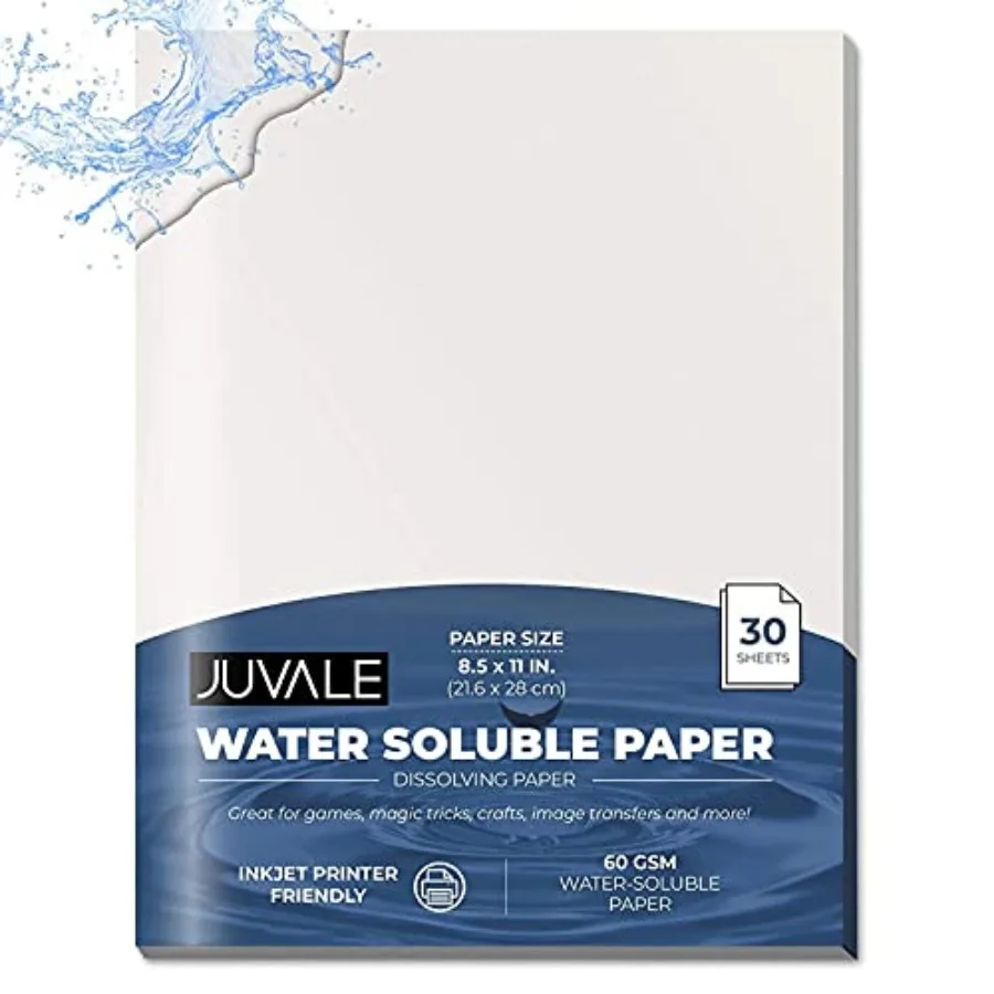 Water Soluble Paper Transfer Sheets - 8.5 x 11 in, White, 30 Pack - Printer-Compatible Dissolvable Sheets and Wash-Away Backing
Water Soluble Paper Transfer Sheets - 8.5 x 11 in, White, 30 Pack - Printer-Compatible Dissolvable Sheets and Wash-Away Backing