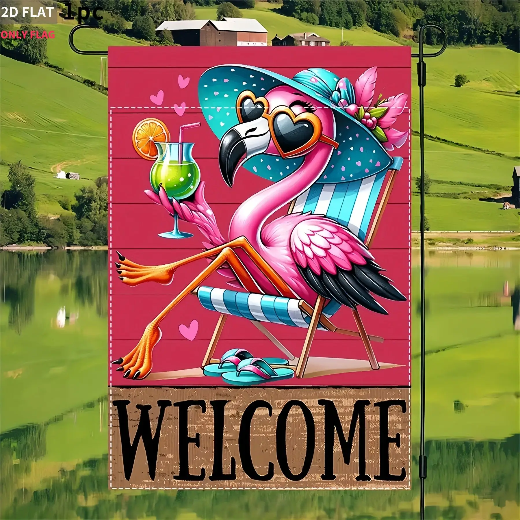 2D FLAT 1pc Double-Sided garden flag Flamingo With Cocktail And Hat 28x40 Inch Polyester fabric, Perfect for Patio, Garden, Porc
2D FLAT 1pc Double-Sided garden flag Flamingo With Cocktail And Hat 28x40 Inch Polyester fabric, Perfect for Patio, Garden, Porc