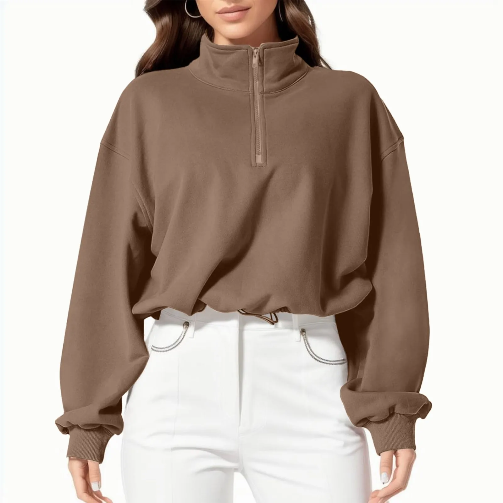 Ladies Half Zipper Crop Sweatshirt Workout Hoodies High Neck Long Sleeve Solid Color Athletic Clothes Loose Casual Ladies Blouse
Ladies Half Zipper Crop Sweatshirt Workout Hoodies High Neck Long Sleeve Solid Color Athletic Clothes Loose Casual Ladies Blouse