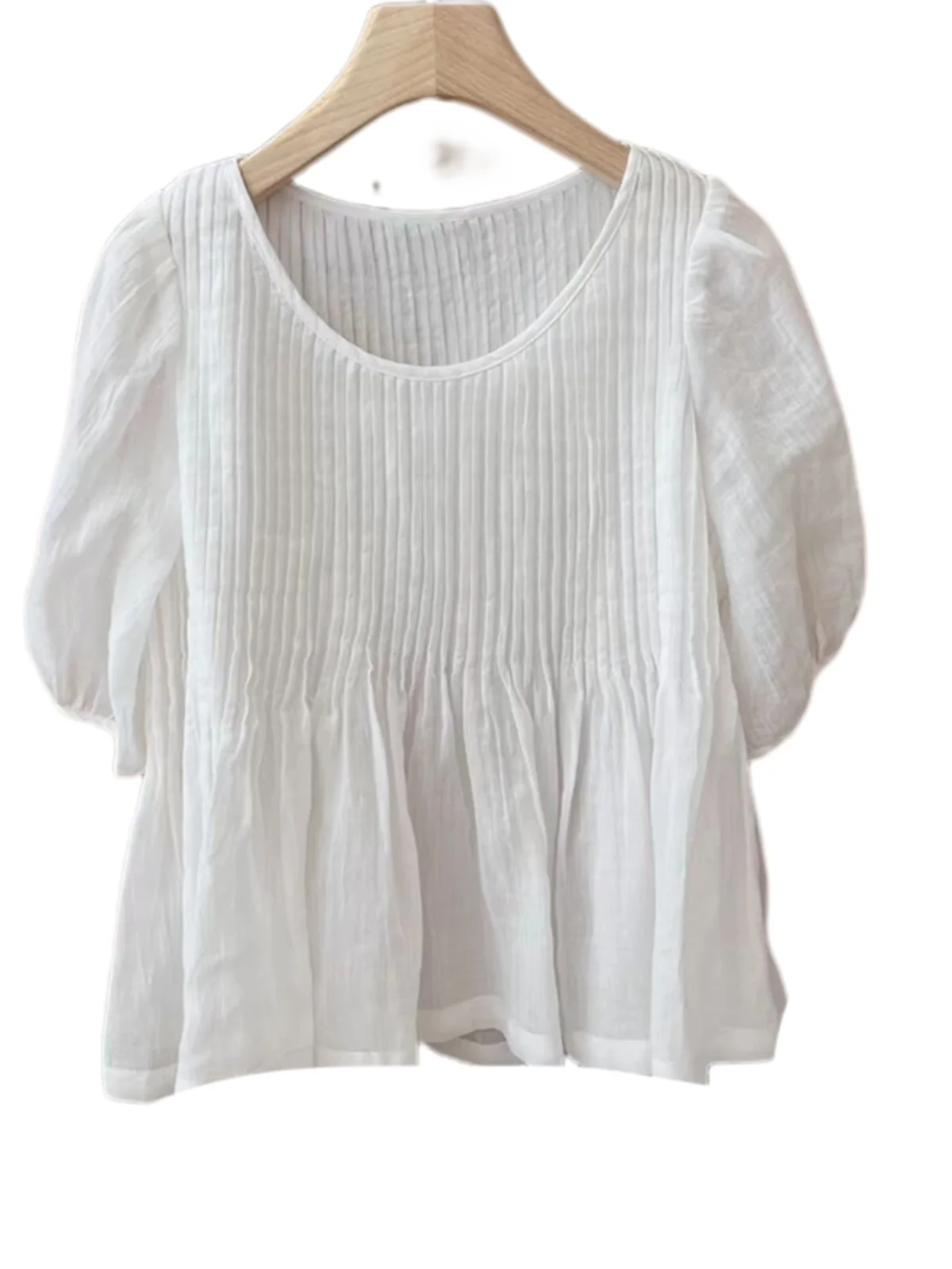 Retro Artistic White Linen Loose Casual round NeAccordion Pleat Cotton Linen Overhead irt Women Summer Faion Top
Retro Artistic White Linen Loose Casual round NeAccordion Pleat Cotton Linen Overhead irt Women Summer Faion Top