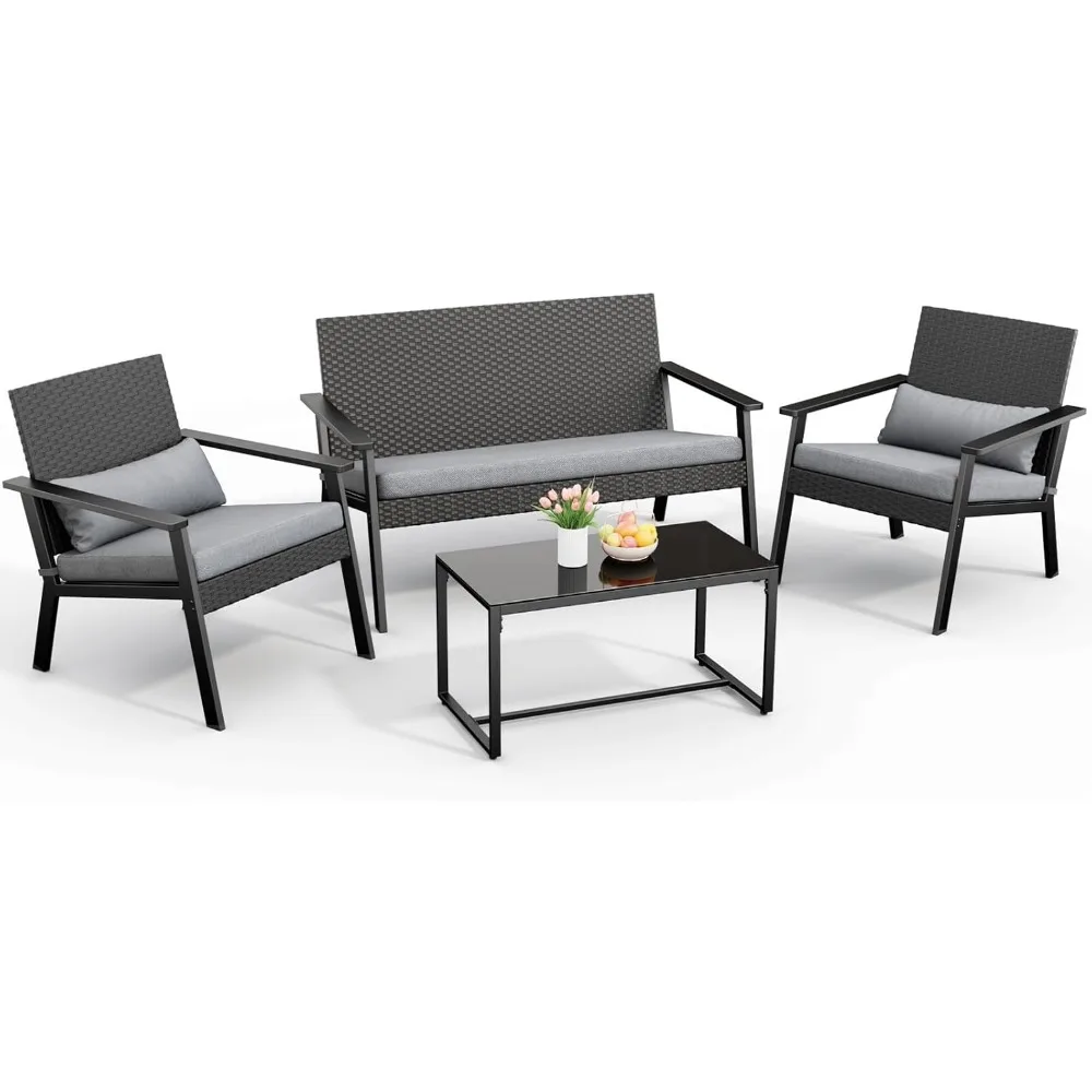 4-Piece Outdoor Wicker Patio Furniture Set with Deep Seating Cushions and Table for Balcony, Backyard, and Porch
4-Piece Outdoor Wicker Patio Furniture Set with Deep Seating Cushions and Table for Balcony, Backyard, and Porch