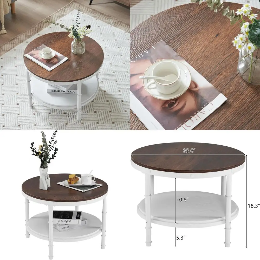 2-Tier Rustic Oak White Round Coffee Table with Metal Frame for Living Room, Bedroom, and Small Spaces
2-Tier Rustic Oak White Round Coffee Table with Metal Frame for Living Room, Bedroom, and Small Spaces