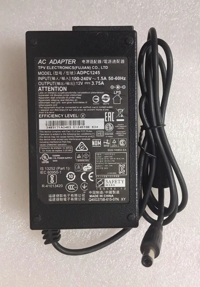 Orignal ADPC1245 12V 3.75A AC Power Adapter ADPC12416AB Charger For AOC 230LM00023 For PHILIPS 239C4Q E2271HDS 227E4QH 239C4QHSW
Orignal ADPC1245 12V 3.75A AC Power Adapter ADPC12416AB Charger For AOC 230LM00023 For PHILIPS 239C4Q E2271HDS 227E4QH 239C4QHSW