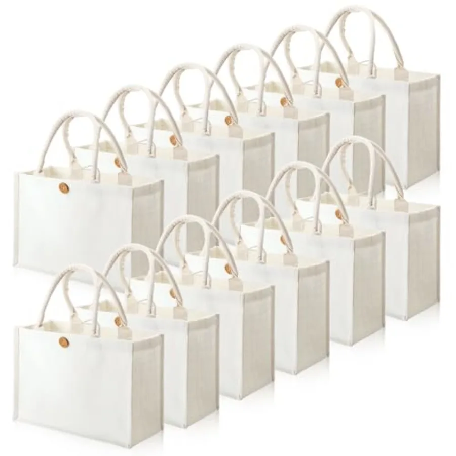 12 Pieces Jute Tote Bags Burlap Tote Beach Bags with Handles Reusable Waterproof Tote Shopping Bag Blank DIY Canvas Gift Bag
12 Pieces Jute Tote Bags Burlap Tote Beach Bags with Handles Reusable Waterproof Tote Shopping Bag Blank DIY Canvas Gift Bag