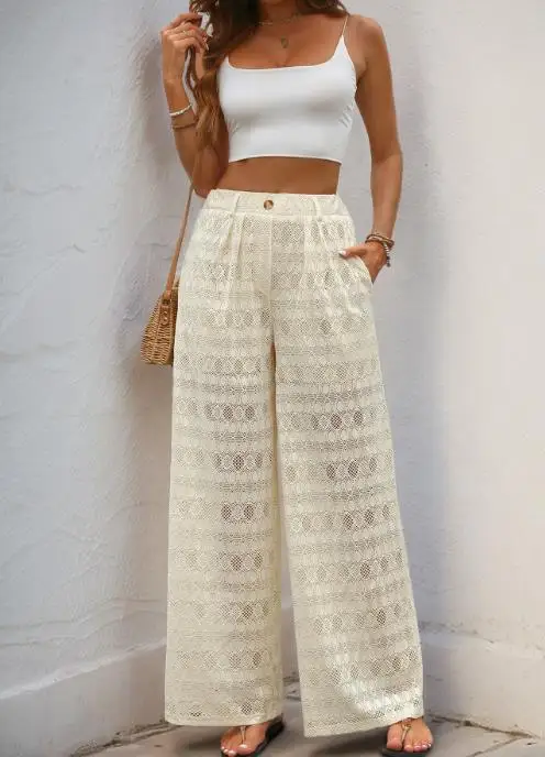 Summer Casual High Waisted Loose See Through Lace Wide Leg Pants for Women, Fashionable Design Sense Lace Wide Leg Pants
Summer Casual High Waisted Loose See Through Lace Wide Leg Pants for Women, Fashionable Design Sense Lace Wide Leg Pants