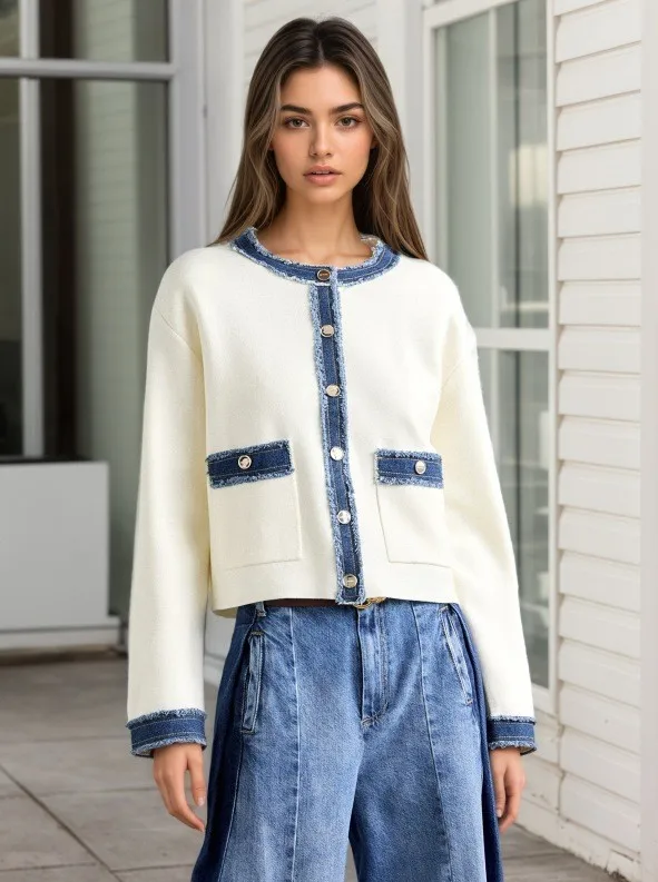 Autumn Women's Clothing Elegant Color Block Denim Jacket For Woman Cotton Long Sleeve Cropped Regular Fit Casual Outerwear
Autumn Women's Clothing Elegant Color Block Denim Jacket For Woman Cotton Long Sleeve Cropped Regular Fit Casual Outerwear
