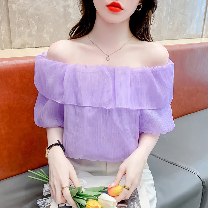 French Sweet Off-Shoulder Chiffon Solid Color 's Summer New Super Fairy Exposed Collarbone High-End Top Women
French Sweet Off-Shoulder Chiffon Solid Color 's Summer New Super Fairy Exposed Collarbone High-End Top Women