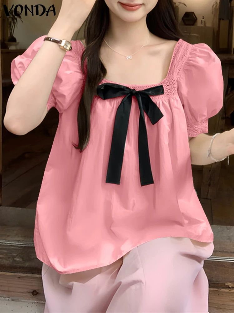 VONDA Women Solid Color Blouse Casual Square Collar Tops 2025 Puff Sleeve Bow Shirts Loose Beach Blusas Female OL Work Tunic
VONDA Women Solid Color Blouse Casual Square Collar Tops 2025 Puff Sleeve Bow Shirts Loose Beach Blusas Female OL Work Tunic
