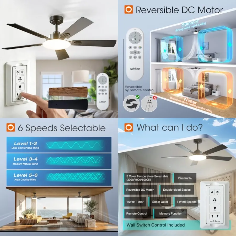 Ceilg Fans with Lights, Ceiling Fan with Remote Control, Wall Switch, Reversible, 3CCT Dimmable, Noiseless, Ceilg Fan for Bedro
Ceilg Fans with Lights, Ceiling Fan with Remote Control, Wall Switch, Reversible, 3CCT Dimmable, Noiseless, Ceilg Fan for Bedro
