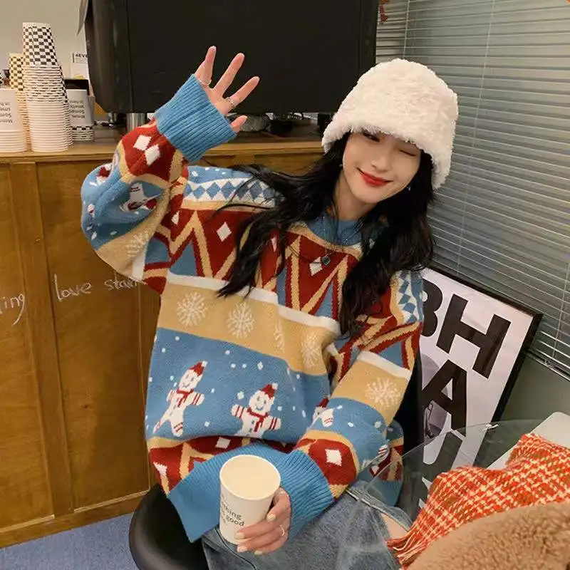 Pullover Sweater Autumn and Winter Japanese Ethnic Rhombic Knitwear Long Sleeve Casual O Neck Retro Christmas Sweater Female
Pullover Sweater Autumn and Winter Japanese Ethnic Rhombic Knitwear Long Sleeve Casual O Neck Retro Christmas Sweater Female