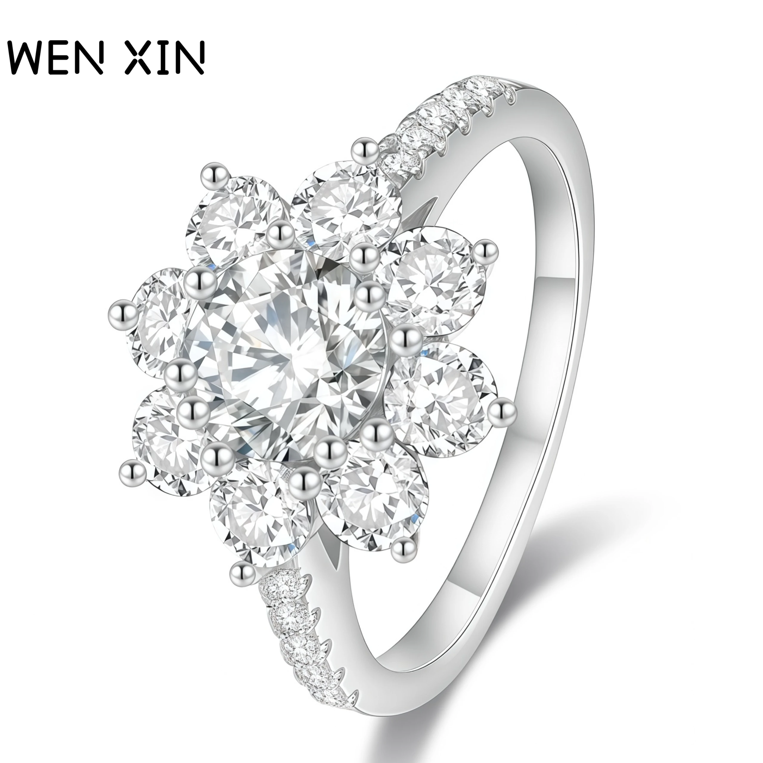 WENXIN Роскошное кольцо с подсолнухом, кольца из стерлингового серебра 925 пробы для женщин, выращенное в лаборатории кольцо с высокоуглеродистым бриллиантом, ювелирные изделия 
WENXIN Роскошное кольцо с подсолнухом, кольца из стерлингового серебра 925 пробы для женщин, выращенное в лаборатории кольцо с высокоуглеродистым бриллиантом, ювелирные изделия