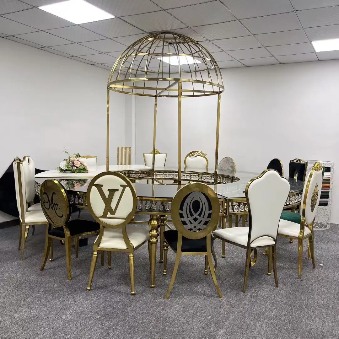 FSDKX Luxury Wedding Table Round Stainless Steel Table Crystal Glass Table for Wedding Event Party Decoration
FSDKX Luxury Wedding Table Round Stainless Steel Table Crystal Glass Table for Wedding Event Party Decoration