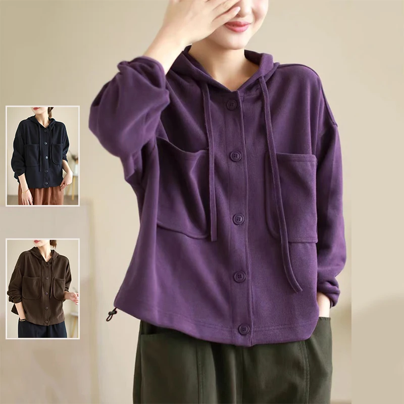 Casual Knitted ort Coat with Large kets And Hood Pure Color Button up Top for plus Size Women Spring Autumn Faion
Casual Knitted ort Coat with Large kets And Hood Pure Color Button up Top for plus Size Women Spring Autumn Faion