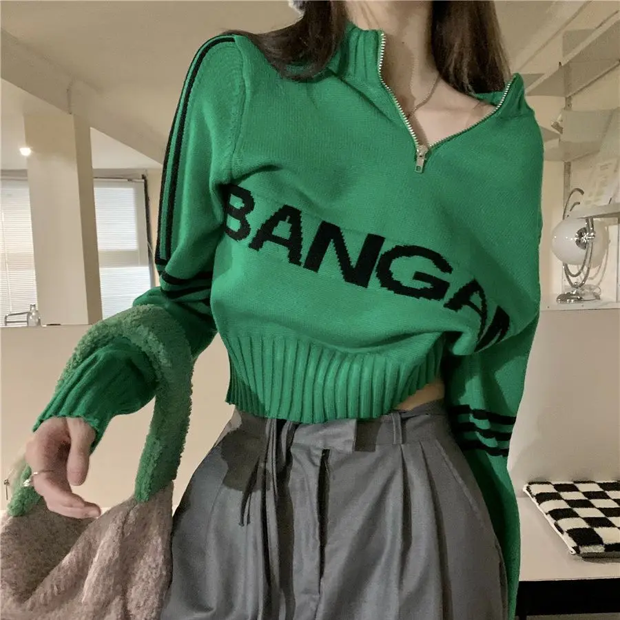 High Waist Top Tee Female Autumn Winter Patchwork Striped Knitting Bottoming Shirt Zipper Stand Collar Loose Letter Sweater Coat
High Waist Top Tee Female Autumn Winter Patchwork Striped Knitting Bottoming Shirt Zipper Stand Collar Loose Letter Sweater Coat
