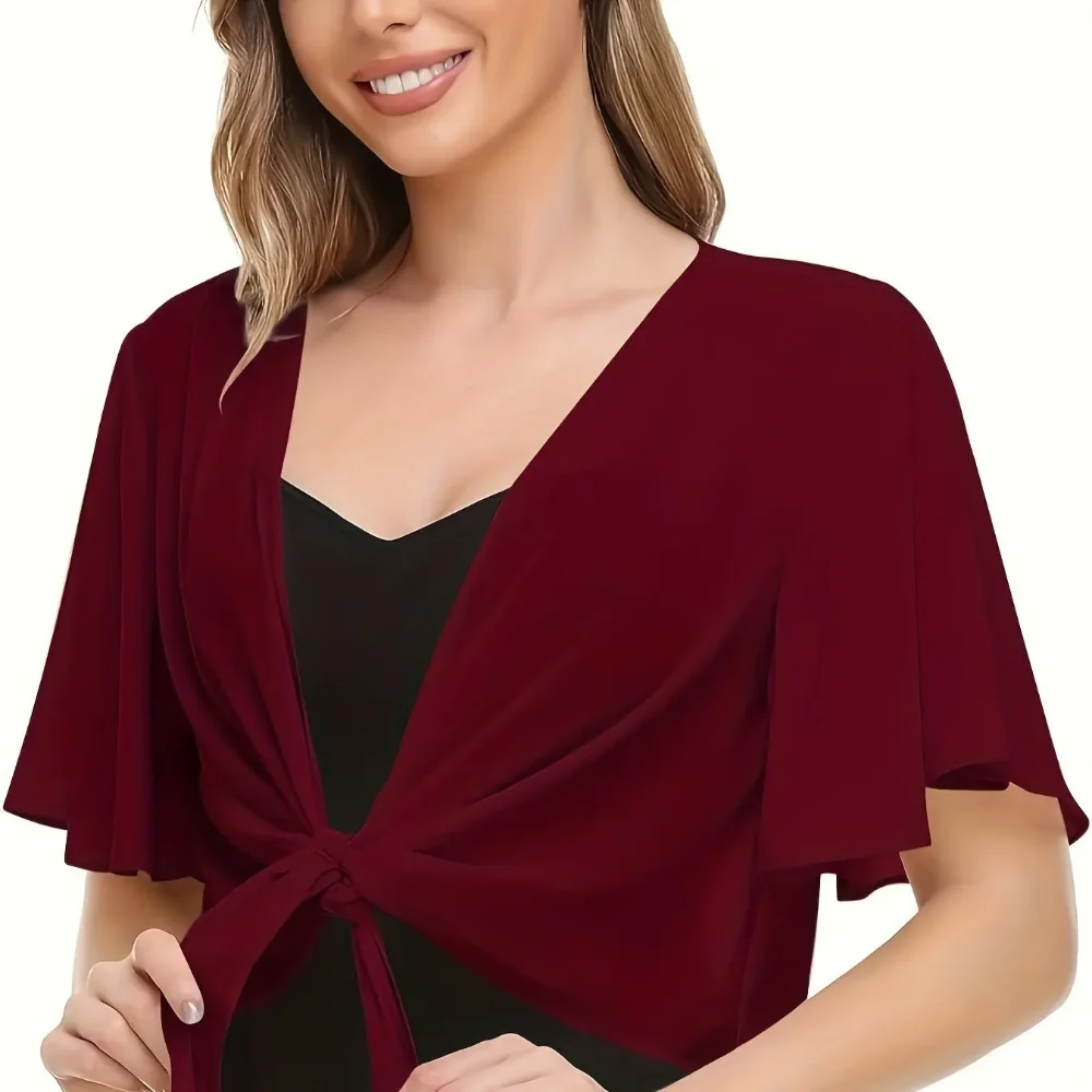 Women's Thin Chiffon Blouse Bolero Shrug Flared Short Sleeve Cape Tie Front Sheer Cardigan For Evening Dress Cover Up Women 2026
Women's Thin Chiffon Blouse Bolero Shrug Flared Short Sleeve Cape Tie Front Sheer Cardigan For Evening Dress Cover Up Women 2026