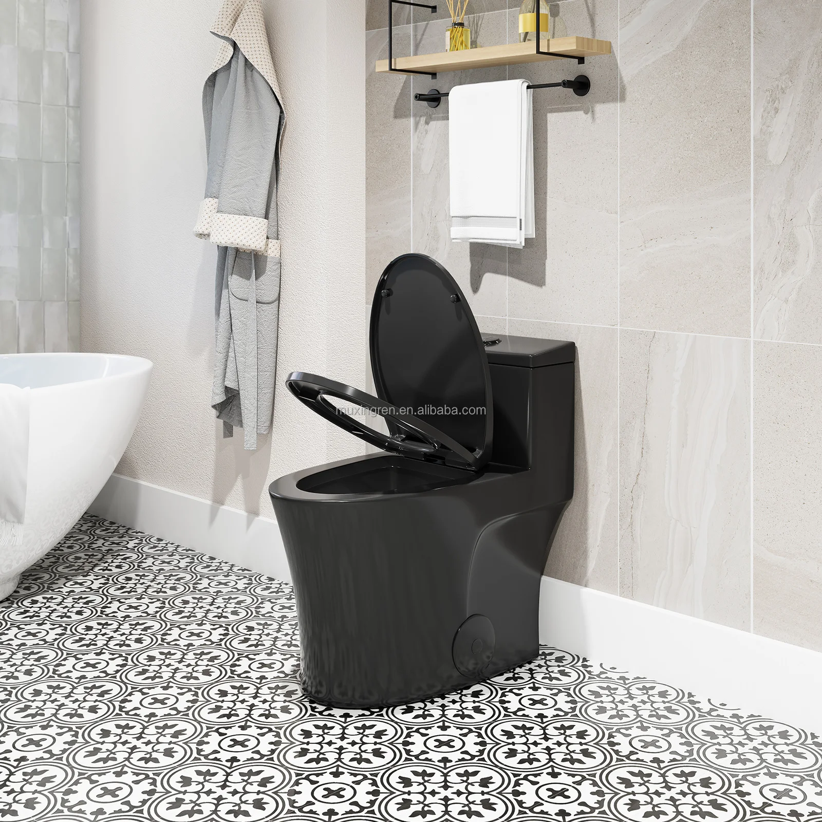 Stock Black One-Piece Elongated Toilet withompliant Height
Stock Black One-Piece Elongated Toilet withompliant Height