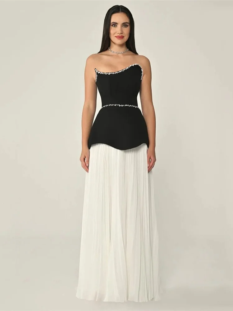 VC Elegant Strapless Bead Embroidery Chiffon Maxi Dress – Beige Corset Top Evening Gown for Formal Events Elegant Wedding Dress
VC Elegant Strapless Bead Embroidery Chiffon Maxi Dress – Beige Corset Top Evening Gown for Formal Events Elegant Wedding Dress