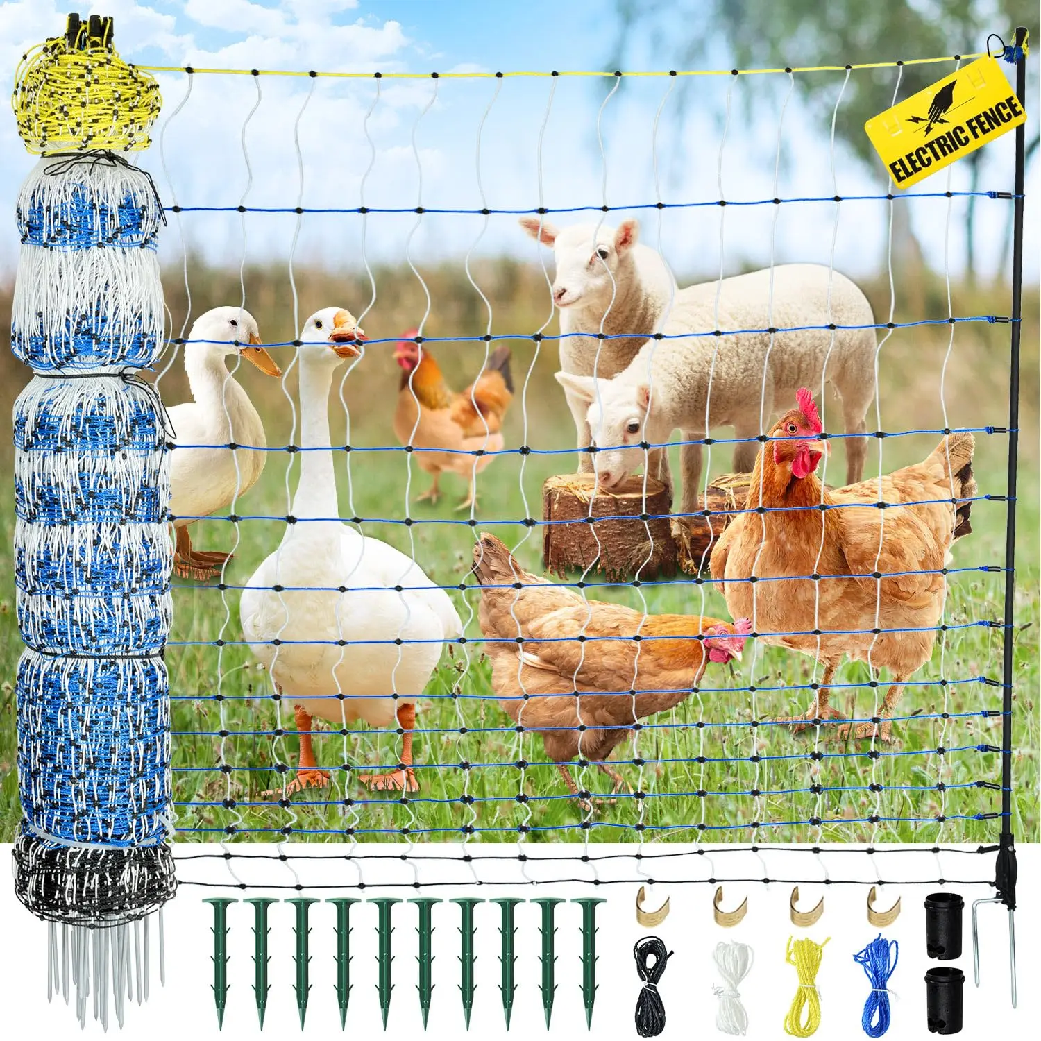 Electric Poultry Netting 42" H x 164'L Anti-Predator Fence Kit with Posts for Chickens Ducks Geese Sheep
Electric Poultry Netting 42" H x 164'L Anti-Predator Fence Kit with Posts for Chickens Ducks Geese Sheep