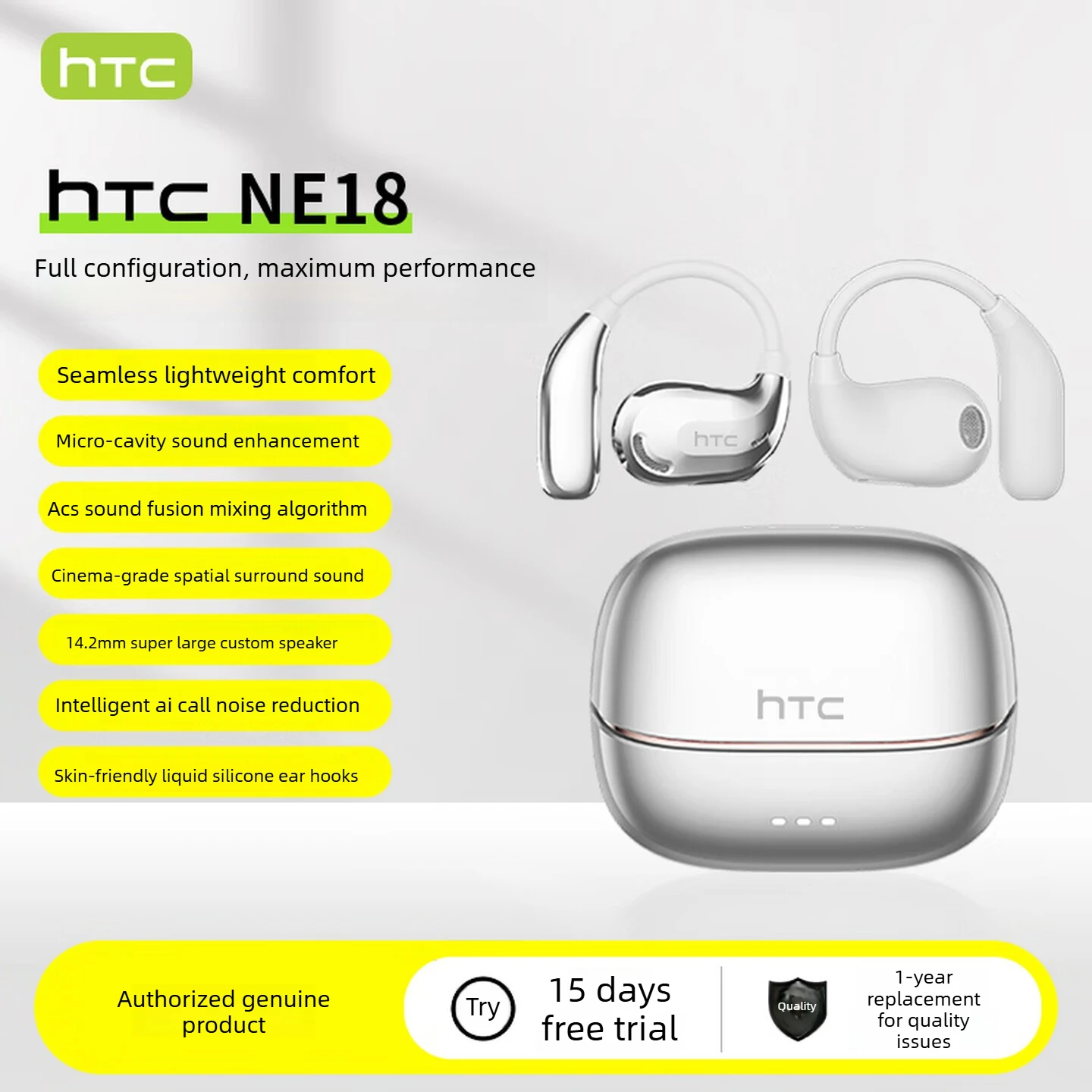 HTC NE18 Space Sound 3.0 Ear-mounted Sports Running Bluetooth Headset, HiFi Noise Reduction Long Battery Life, Bluetooth 6.0+UFT
HTC NE18 Space Sound 3.0 Ear-mounted Sports Running Bluetooth Headset, HiFi Noise Reduction Long Battery Life, Bluetooth 6.0+UFT