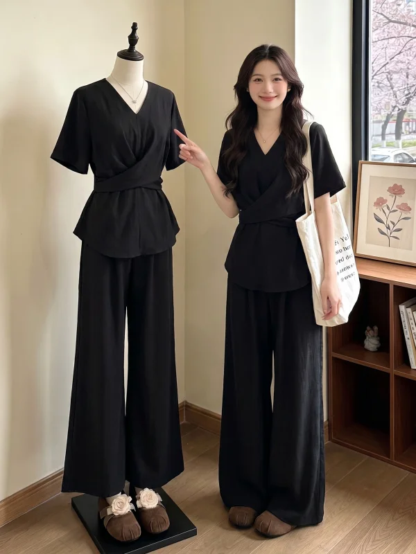 plus Size Women's Black Shirt Wide Leg Pants Two Piece Set Waist Cinched Summer Fashion High End Feel Commute Style Casual Wear
plus Size Women's Black Shirt Wide Leg Pants Two Piece Set Waist Cinched Summer Fashion High End Feel Commute Style Casual Wear