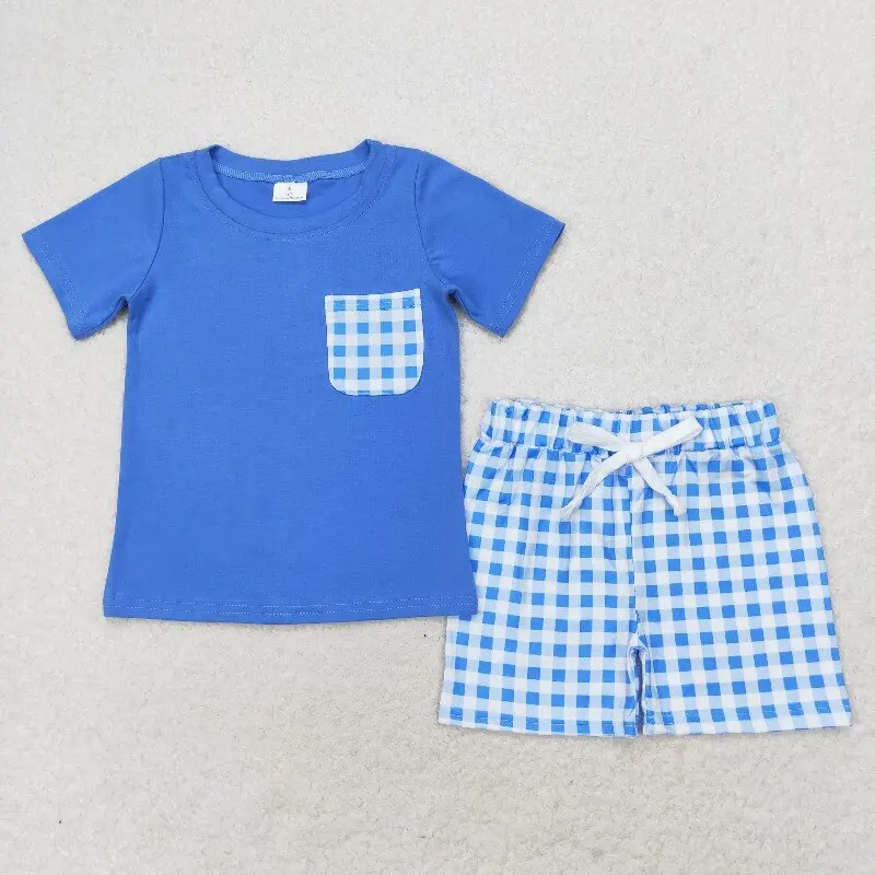 New rts infant boys summer suits wholesale boutique plaid pocket royal blue short sleeve shorts you boys set
New rts infant boys summer suits wholesale boutique plaid pocket royal blue short sleeve shorts you boys set