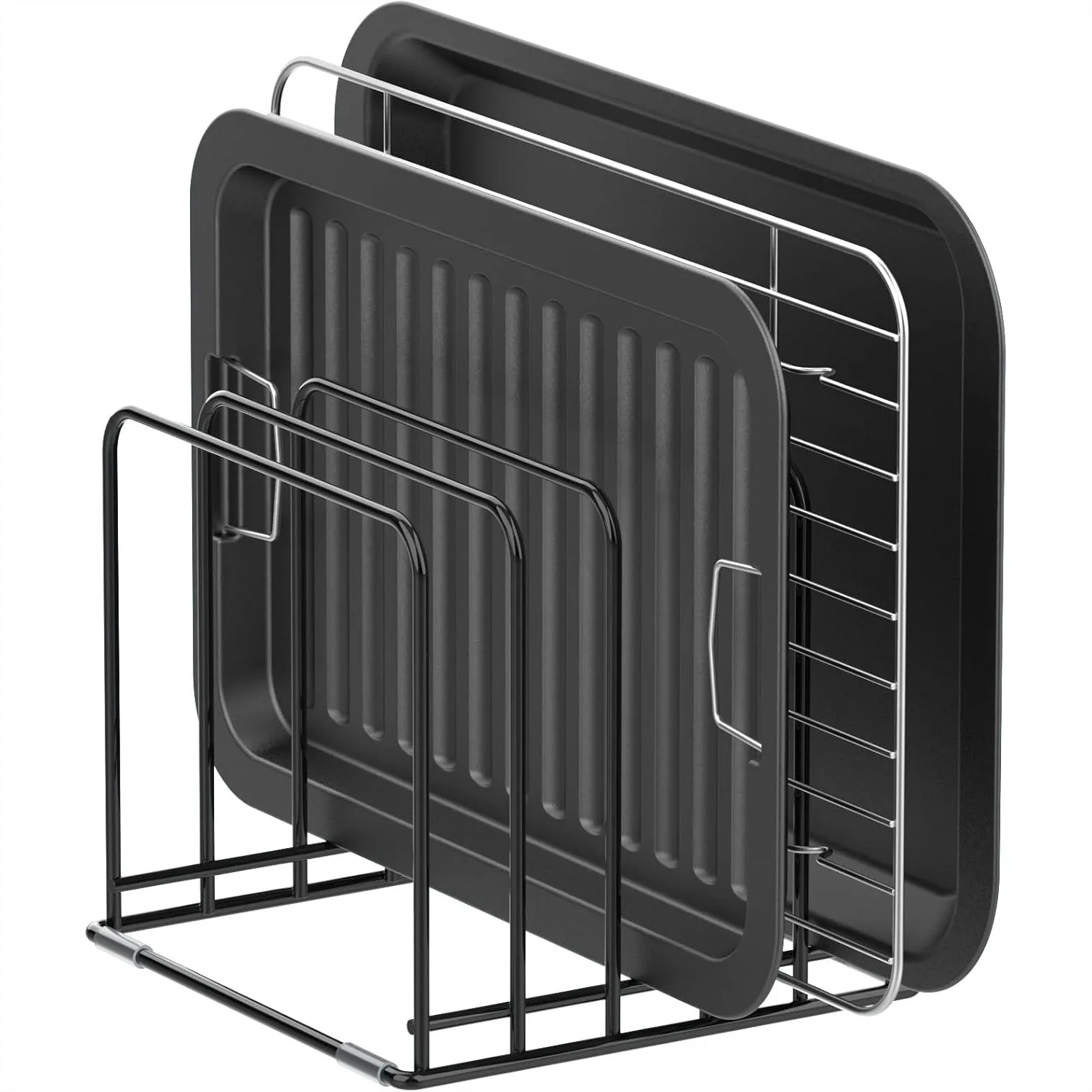 Kitchen Cabinet Organizer, Steel Cookware Holder with 5 Slots for Skillets Baking Tray and Chopping Board Rack
Kitchen Cabinet Organizer, Steel Cookware Holder with 5 Slots for Skillets Baking Tray and Chopping Board Rack