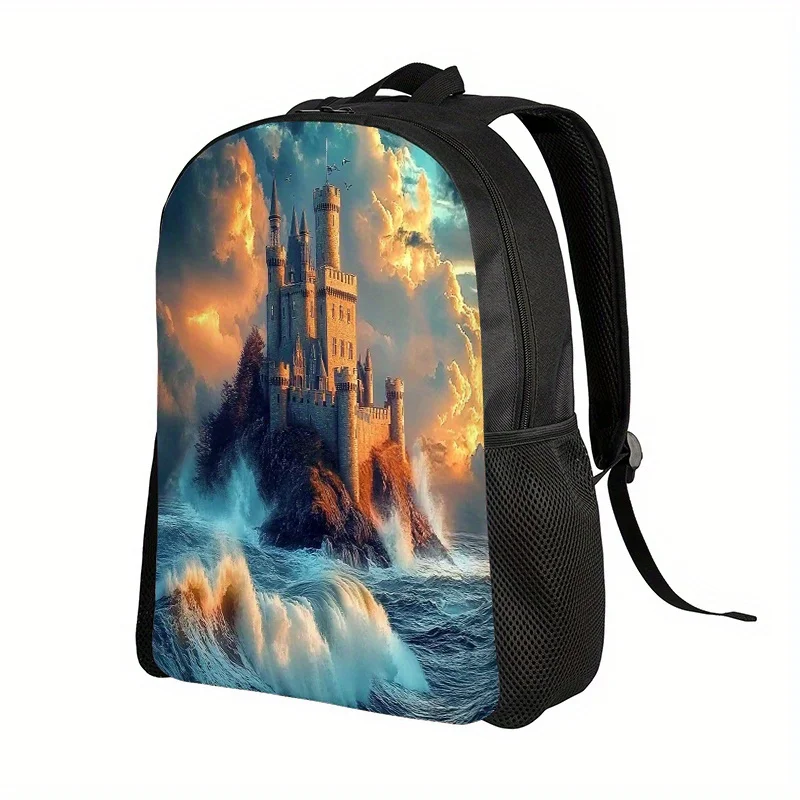 Medieval castle print backpack with dragon pattern - 2D flat print bag with adjustable shoulder strap and zipper closure
Medieval castle print backpack with dragon pattern - 2D flat print bag with adjustable shoulder strap and zipper closure