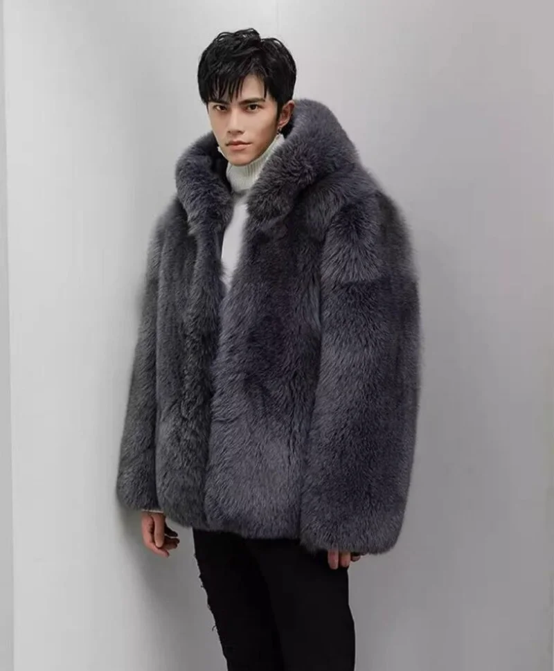 Autumn Winter New Men Fox Fur Hooded Coat Fashion Light Luxury Warm Coat Thickened Comfortable Fur Coat Men Brown Fake Fur
Autumn Winter New Men Fox Fur Hooded Coat Fashion Light Luxury Warm Coat Thickened Comfortable Fur Coat Men Brown Fake Fur