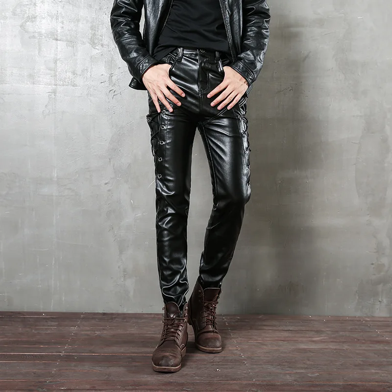 2024PU leather men's black leather rope plus velvet leather pants punk style men's motorcycle pants slim fit personality simple
2024PU leather men's black leather rope plus velvet leather pants punk style men's motorcycle pants slim fit personality simple