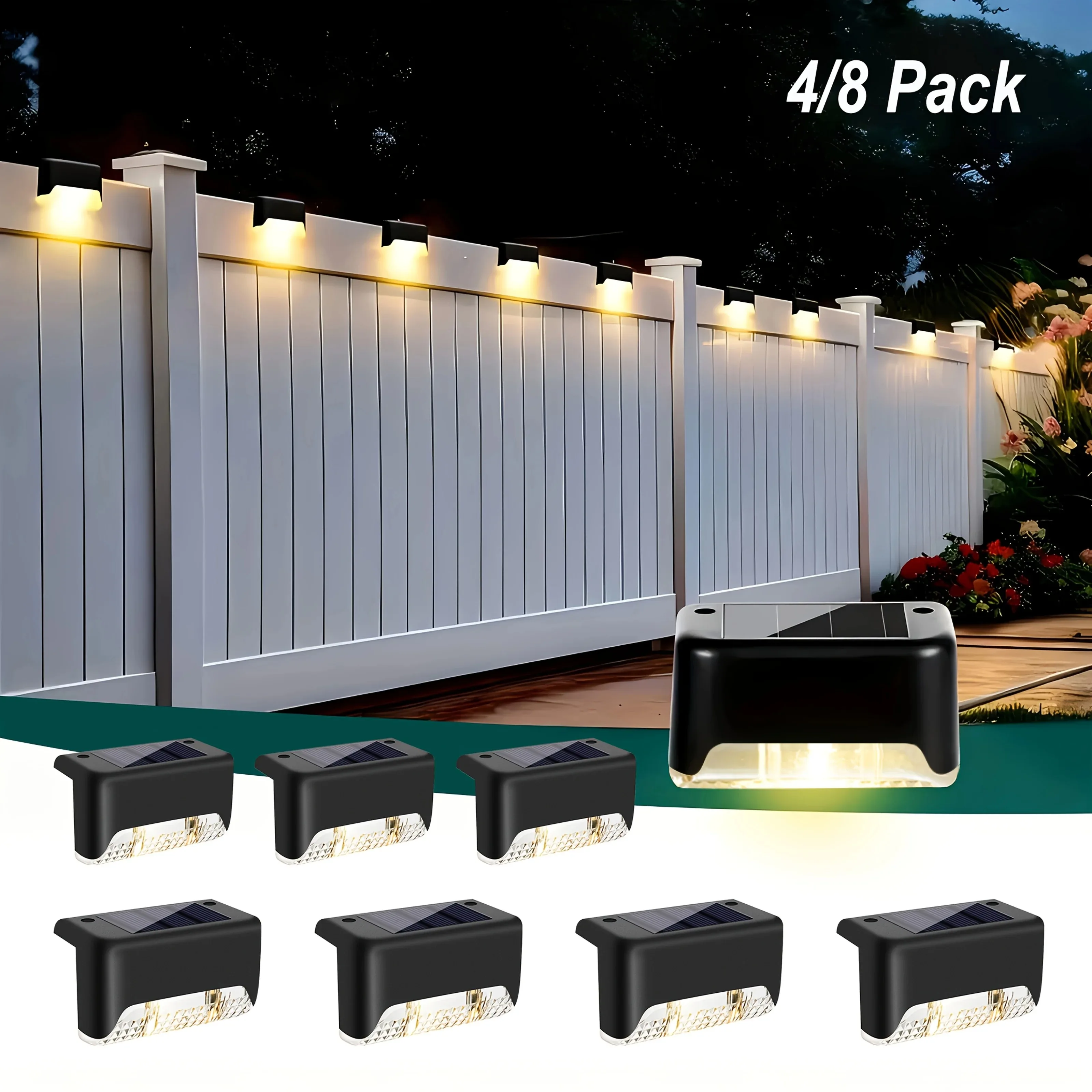 Outdoor Solar Powered LED Deck Light 4-8 Pcs Step Waterproof Solar Light Railing Staircase Wall Courtyard Step Decorative Lamp
Outdoor Solar Powered LED Deck Light 4-8 Pcs Step Waterproof Solar Light Railing Staircase Wall Courtyard Step Decorative Lamp