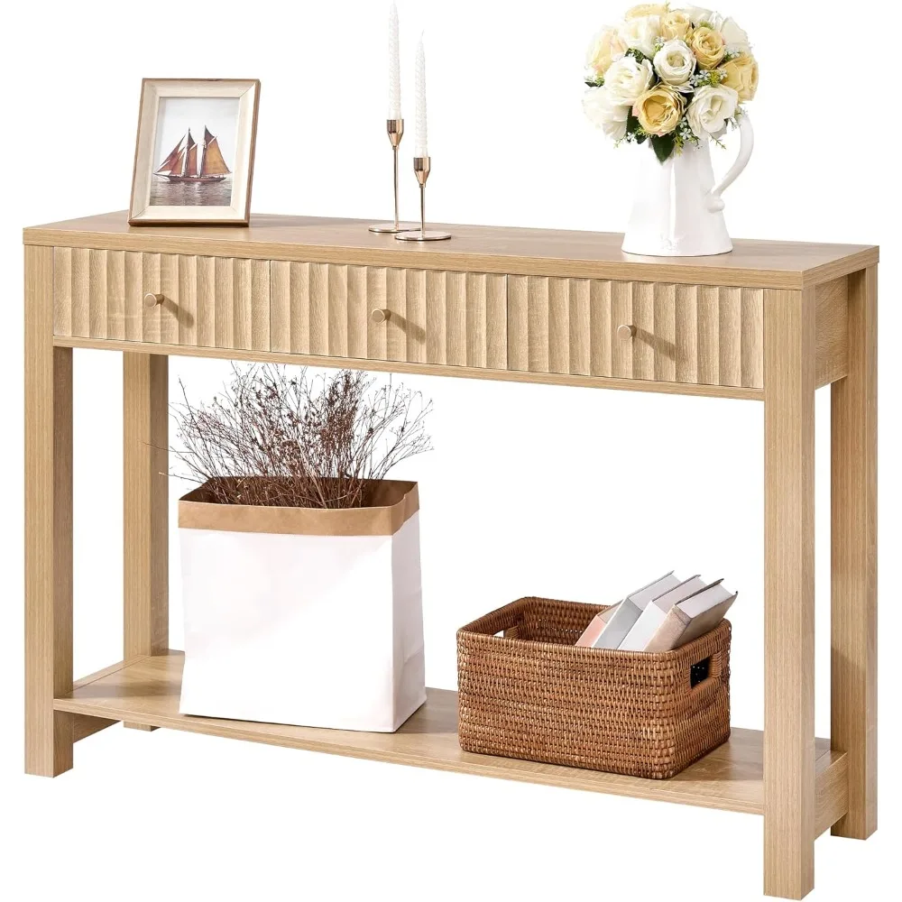 Console Table with 3 Fluted Drawers,47.2" Wooden Entryway Table with Storage Shelf, Boho Narrow Long Behind Couch Sofa
Console Table with 3 Fluted Drawers,47.2" Wooden Entryway Table with Storage Shelf, Boho Narrow Long Behind Couch Sofa