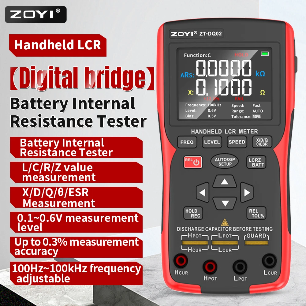 ZOYI ZT-DQ02 100KHz High Precision Portable Digital LCR Bridge Tester, Automatic Identify Capacitance, Resistance & Inductance
ZOYI ZT-DQ02 100KHz High Precision Portable Digital LCR Bridge Tester, Automatic Identify Capacitance, Resistance & Inductance