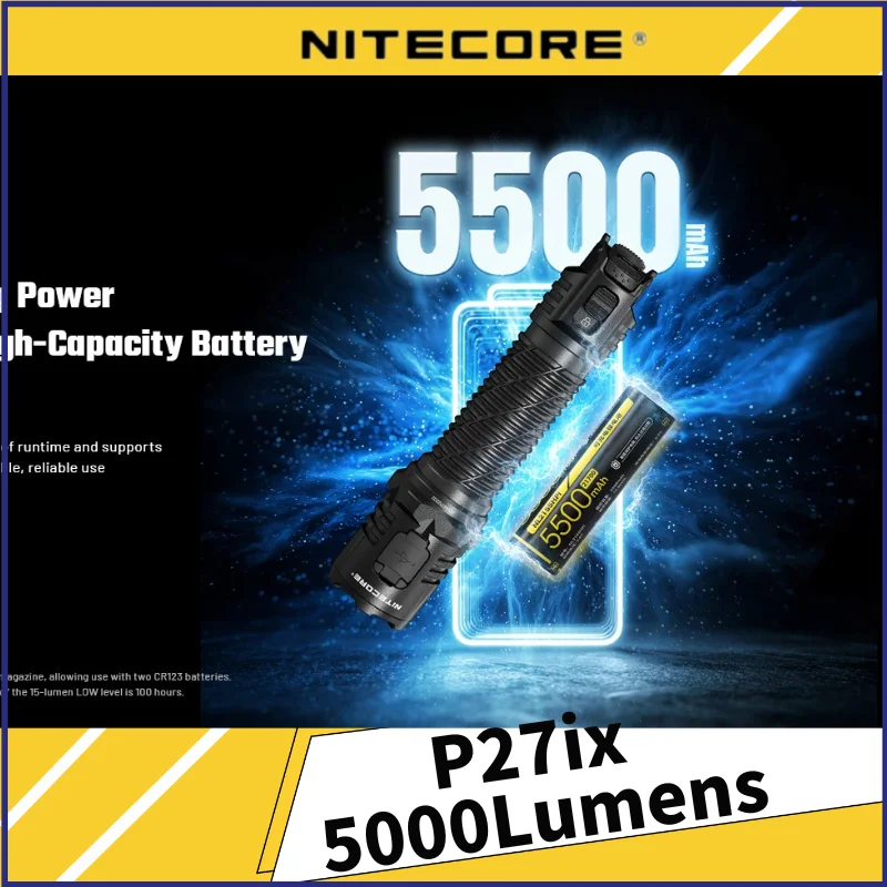 NITECORE P27iX 5000 Lumens Tactical Flashlight Customizable Variable Beam Pattern Military USB-C Troch Light with Li-ion Battery
NITECORE P27iX 5000 Lumens Tactical Flashlight Customizable Variable Beam Pattern Military USB-C Troch Light with Li-ion Battery