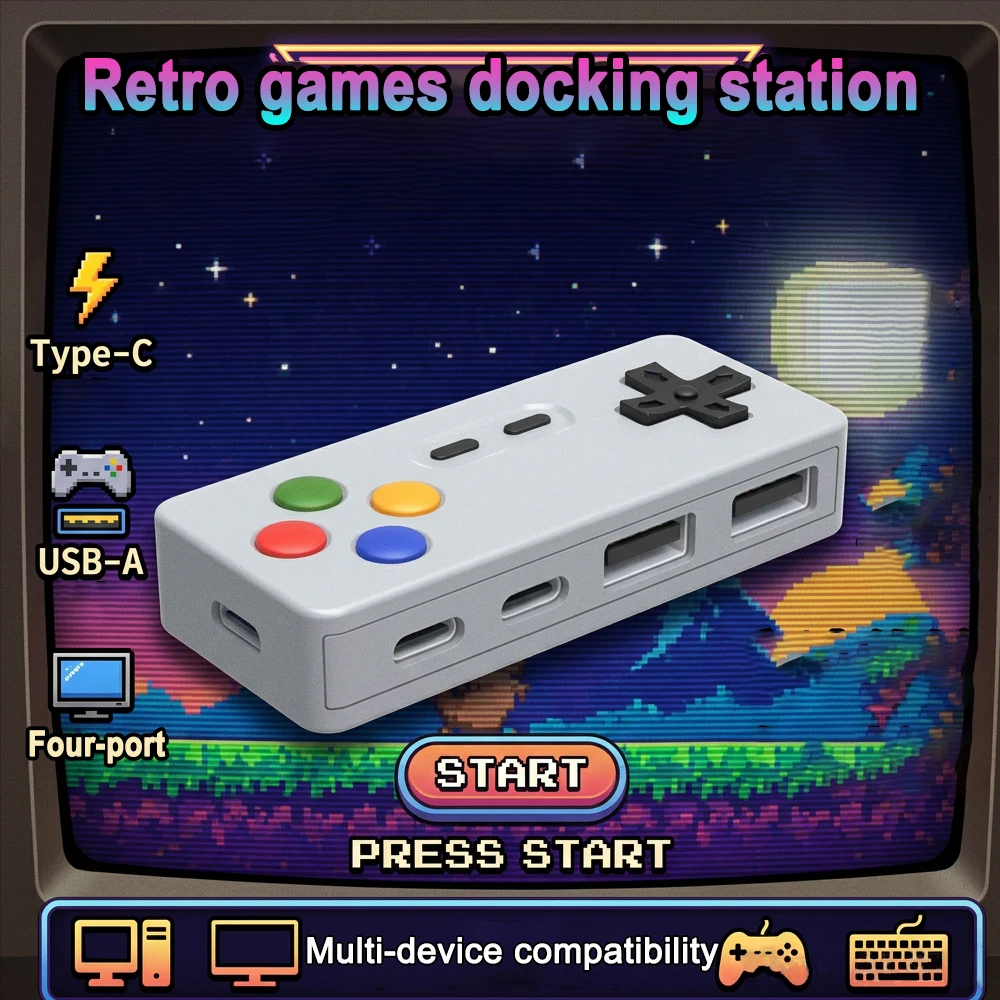 Portable Retro HUB 4-In-1 USB Expander With 2 Type-C Ports And 2 USB Port Docking Station For Mouse Keyboard And USB Flash Drive
Portable Retro HUB 4-In-1 USB Expander With 2 Type-C Ports And 2 USB Port Docking Station For Mouse Keyboard And USB Flash Drive