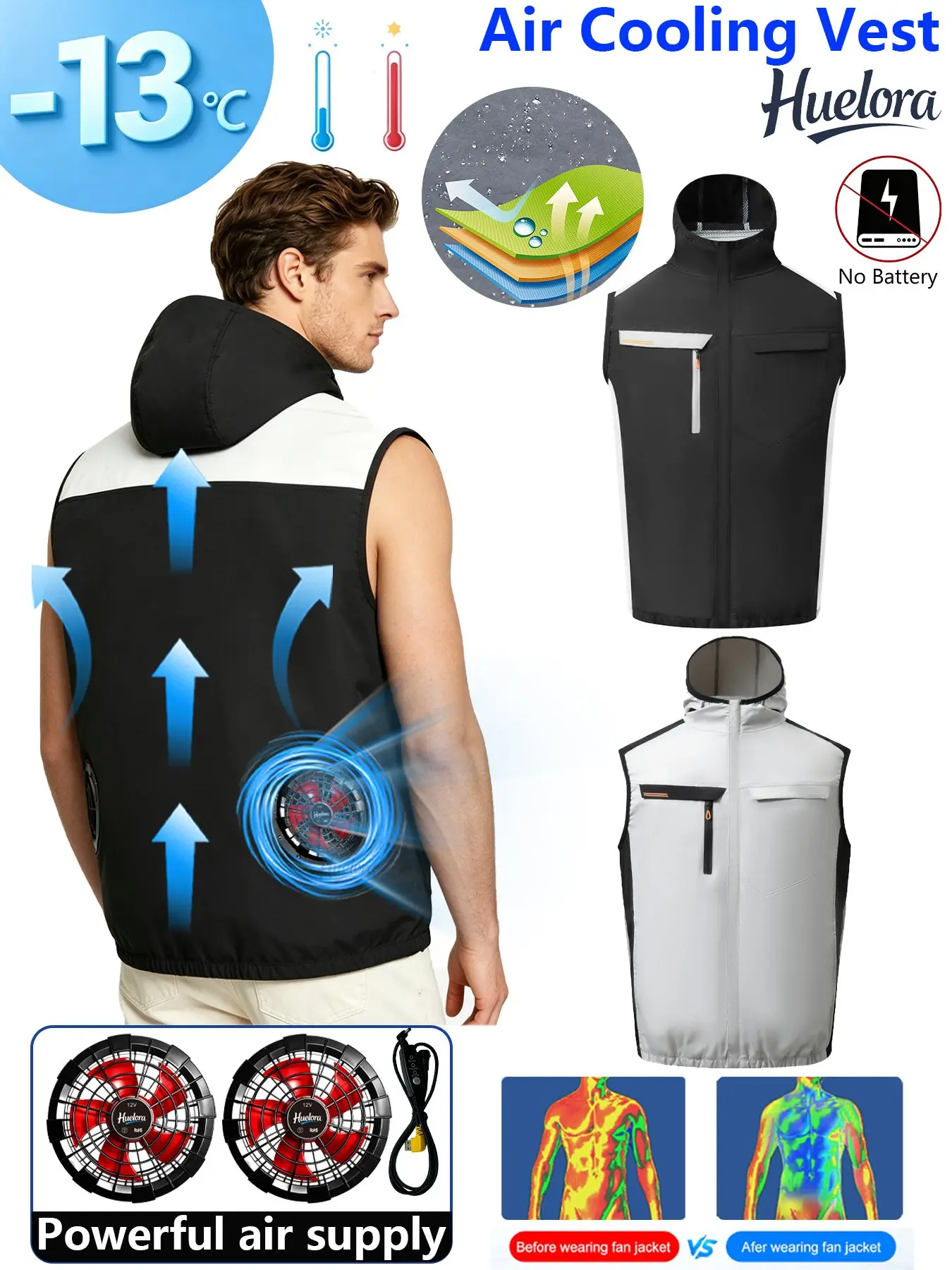 Men's Hooded Contrast USB Cooling Vest with Dual Fans, Summer Sleeveless Work Waistcoat for Outdoor Fishing
Men's Hooded Contrast USB Cooling Vest with Dual Fans, Summer Sleeveless Work Waistcoat for Outdoor Fishing