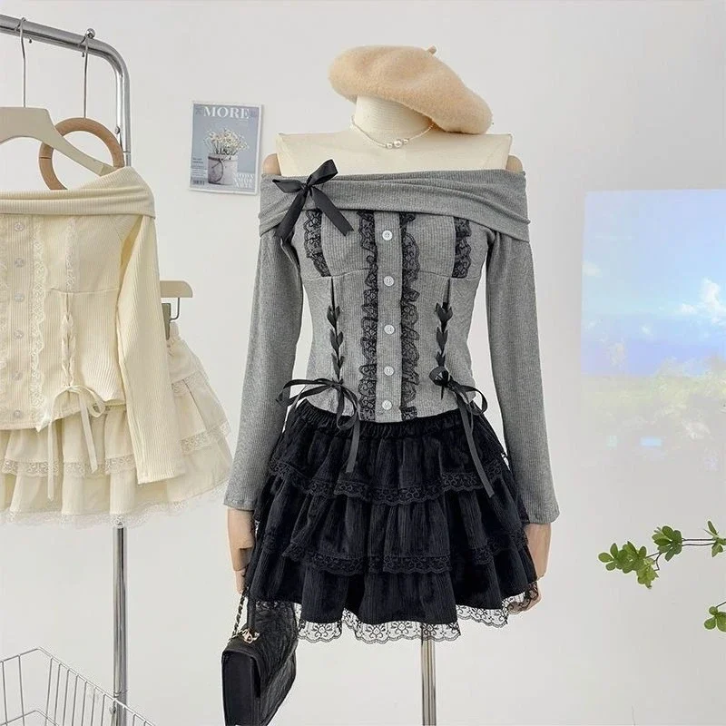 Y2k Aesthetic Kawaii Lace Lolita Style Women's Suit 2 Piece Set Sexy Korean Fashion Cake Skirts Suits Female Clothing Outifits
Y2k Aesthetic Kawaii Lace Lolita Style Women's Suit 2 Piece Set Sexy Korean Fashion Cake Skirts Suits Female Clothing Outifits