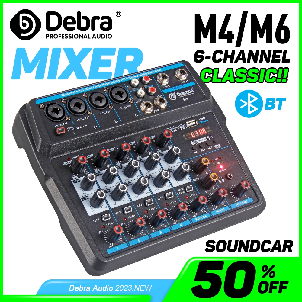 Debra Aduio Mixer DJ Console With Sound Card Bluetooth For PC Recording Karaoke Mic Instrument Mixing Audio Interface
Debra Aduio Mixer DJ Console With Sound Card Bluetooth For PC Recording Karaoke Mic Instrument Mixing Audio Interface