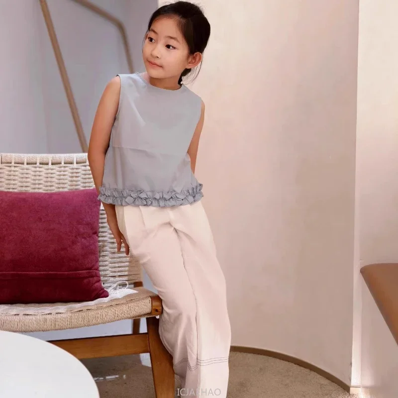 Girls Lace Sleeveless Top + Tencel Linen Pants 2PC Set Japanese Outfit Holiday Daily Wear Comfortable Summer Style Kids Casual
Girls Lace Sleeveless Top + Tencel Linen Pants 2PC Set Japanese Outfit Holiday Daily Wear Comfortable Summer Style Kids Casual