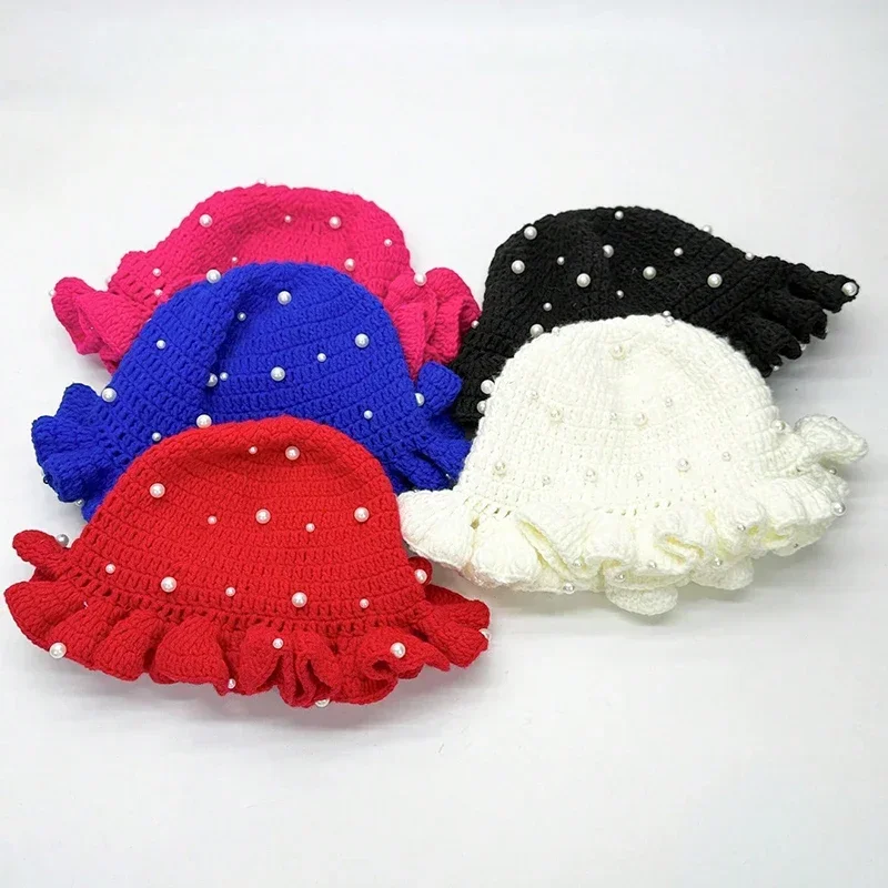 Handmade Crochet Pearls Knitted Hats Women Girl Crochet Scallop Ruffle Edge Knit Bucket Cap Adult Trendy Beach Sun Hat
Handmade Crochet Pearls Knitted Hats Women Girl Crochet Scallop Ruffle Edge Knit Bucket Cap Adult Trendy Beach Sun Hat